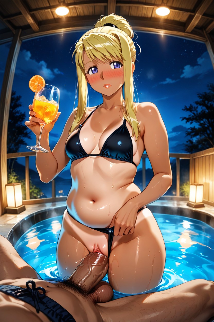 Glowing Hot Tub, Red Sore Pussy Lips, Bikini AI Porn