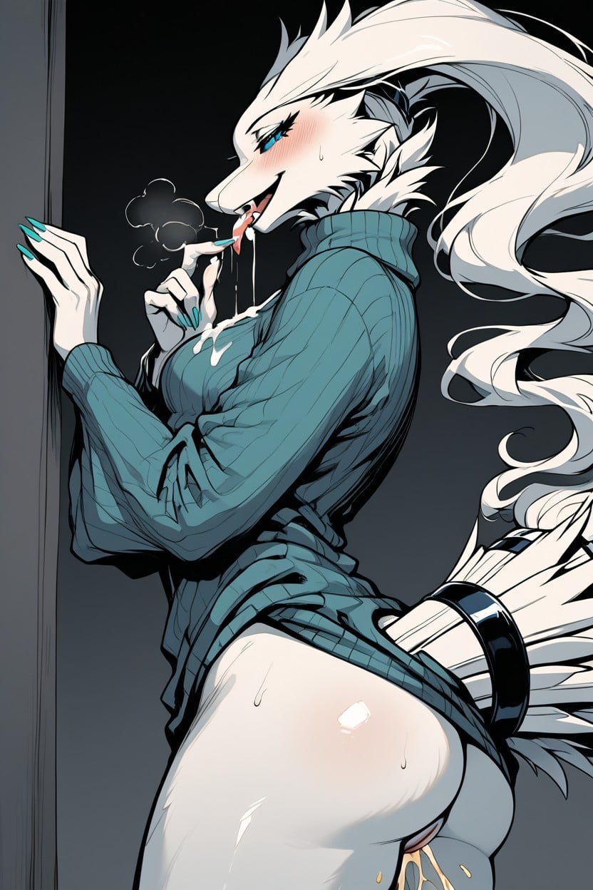 Pissing, Side View, Cum Pool Furry AI Porn