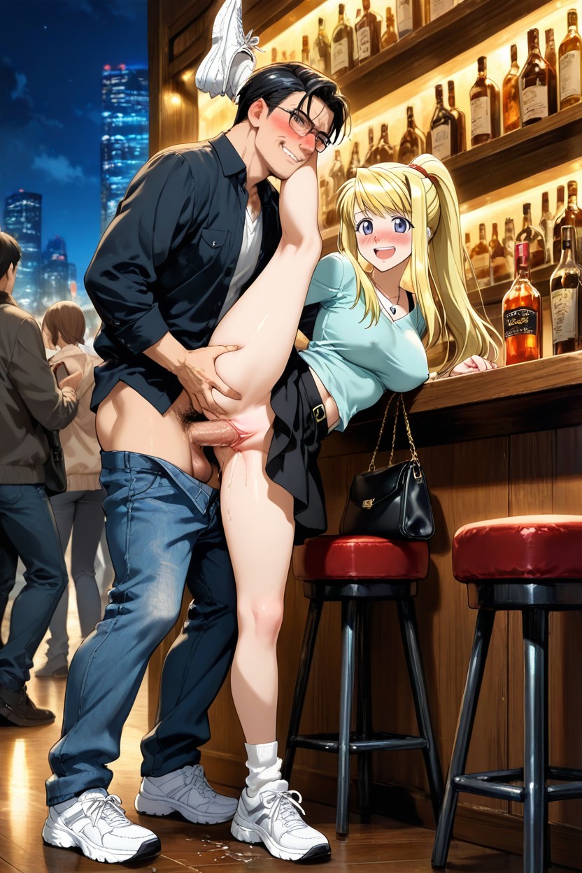Purse, Biting Lower Lip, Many People Around AI Porn