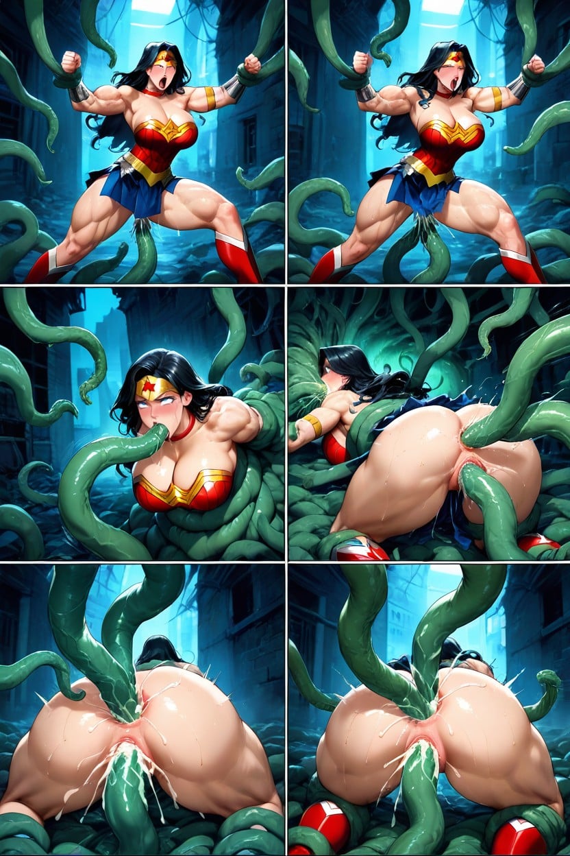 Multiple Tentacles Holding Her Down, Stretched Anus, Vagina Full Of Green Cum Hentai AI Porn
