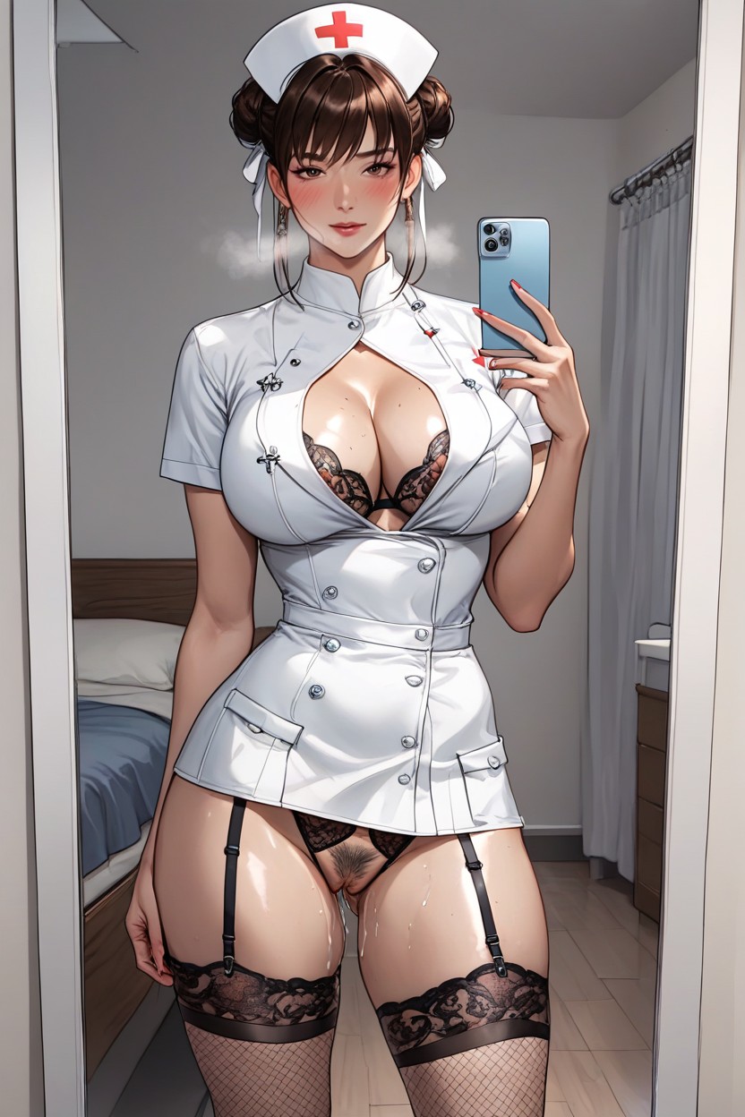 Average Body, Pechos Grandes, Black Fishnet Stockings Hentai IA