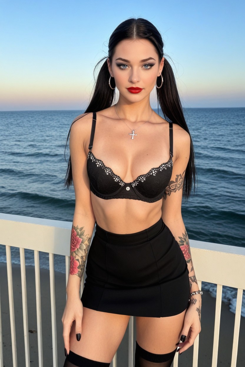 Many Sparkling Metallic Bracelets And A Silver Necklace, Large Chunky Hoop Earrings, Long Rectangular Face AI Porn