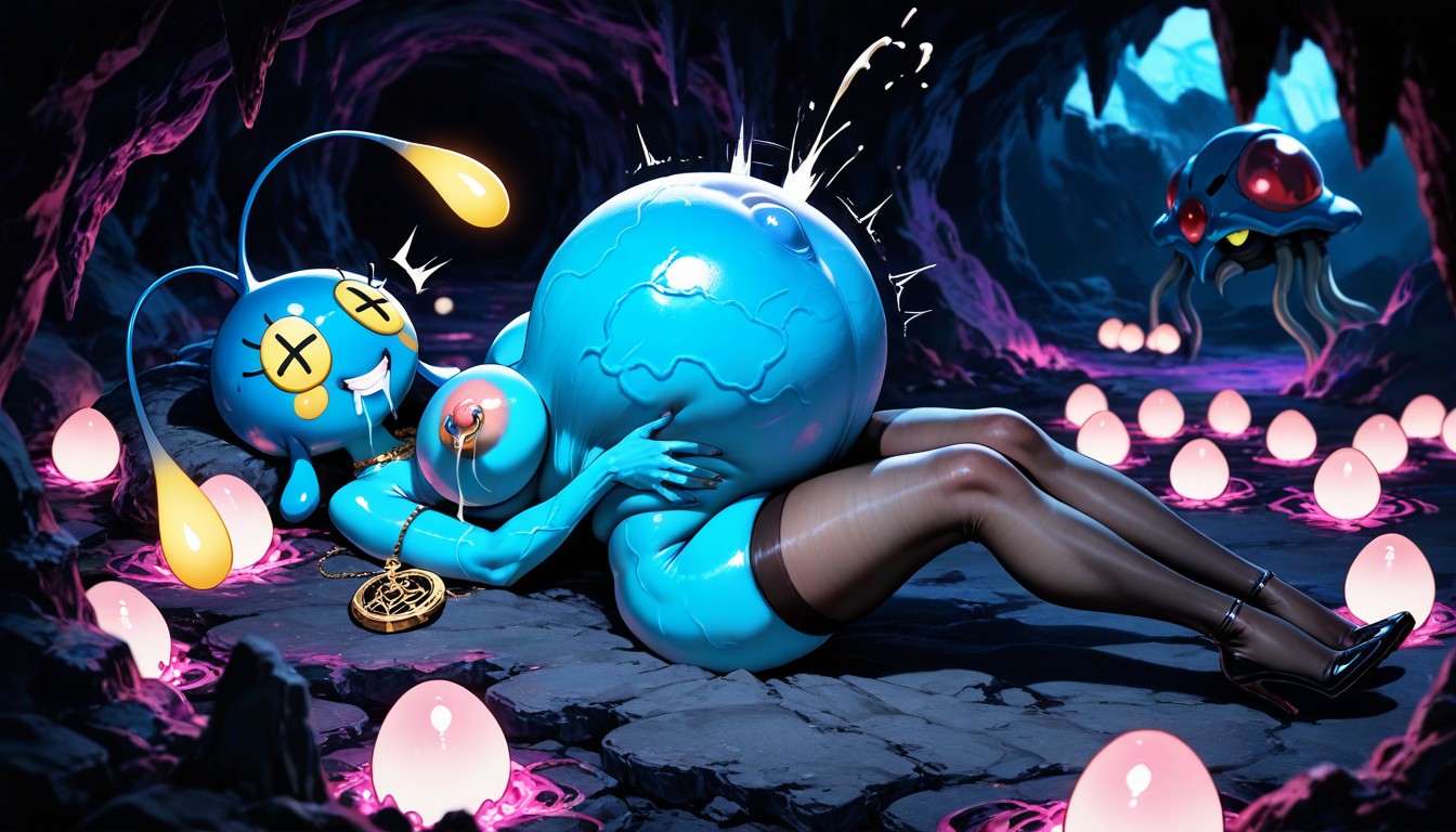 Popped Navel, Lactating, Huge Round Glowing Eggs Hentai AI Porn
