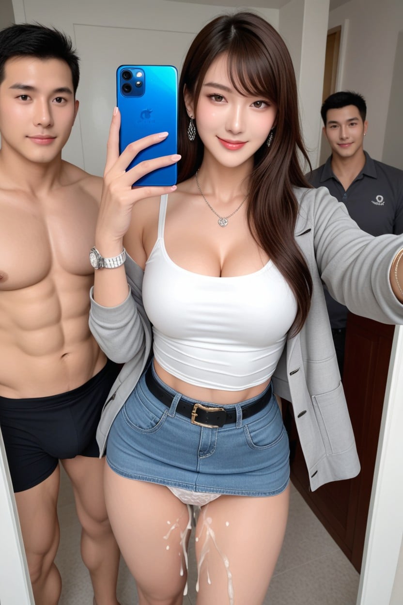 Showing Whole Thighs, Woman With Brown Hair, Standing Asian AI Porn
