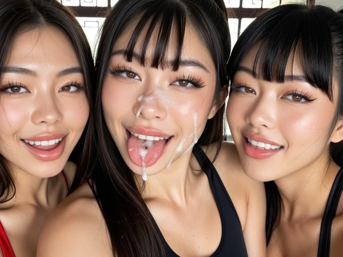 Ponytail, Very Detailed Chinese Face, Group AI Porn