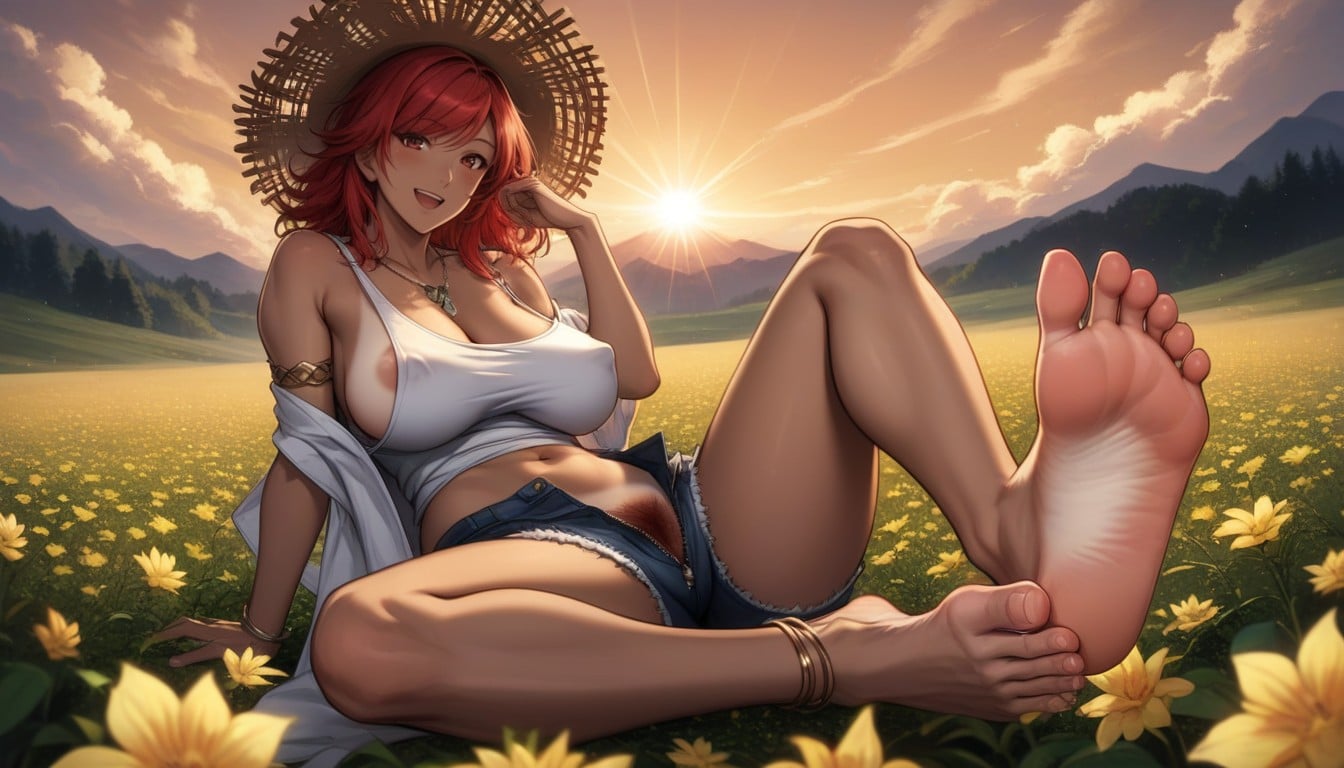 Close-up View, Anklets, Oversized Loose Tank Top Hentai AI Porn