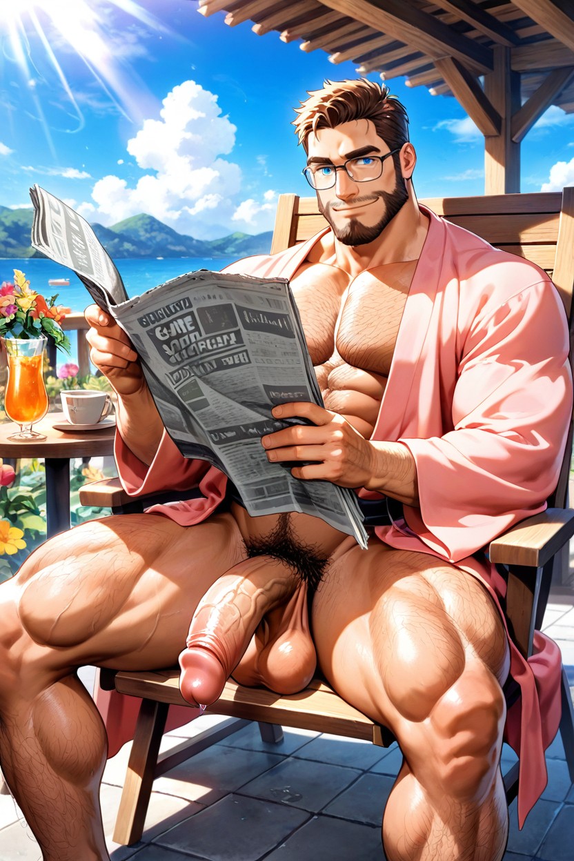 Yeux Bleus, Flaccid Cock, Rounded Pecs Porno IA Gay