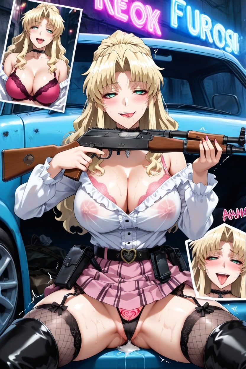 Pink Bra, Pink Womb Tattoo, Neon Lights Hentai IA