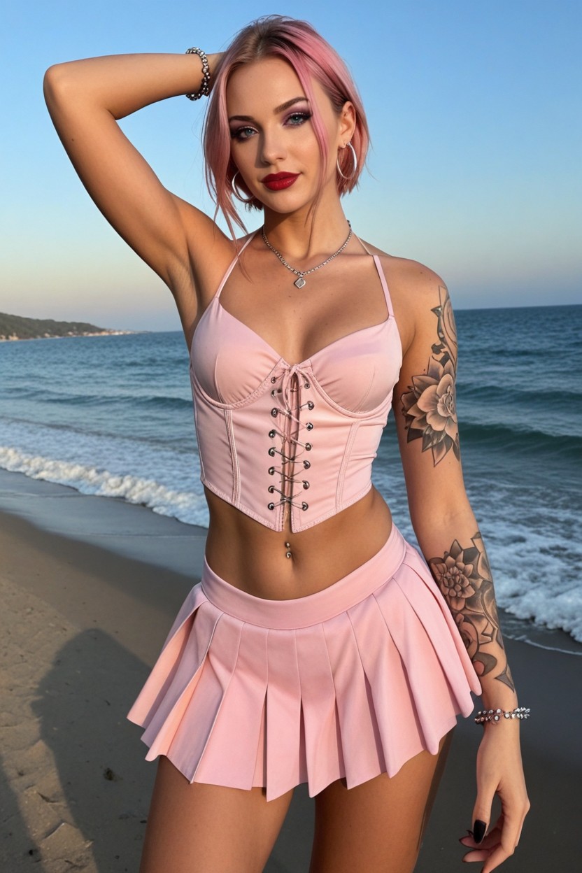Black Nail Polish, Skimpy Skirt, Her Arms At Her Side AI Porn