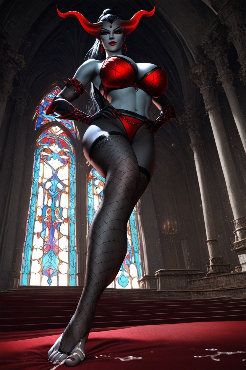 Pearlescent Curved Horns, Akasha From Dota, Smooth Skin Hentai AI Porn
