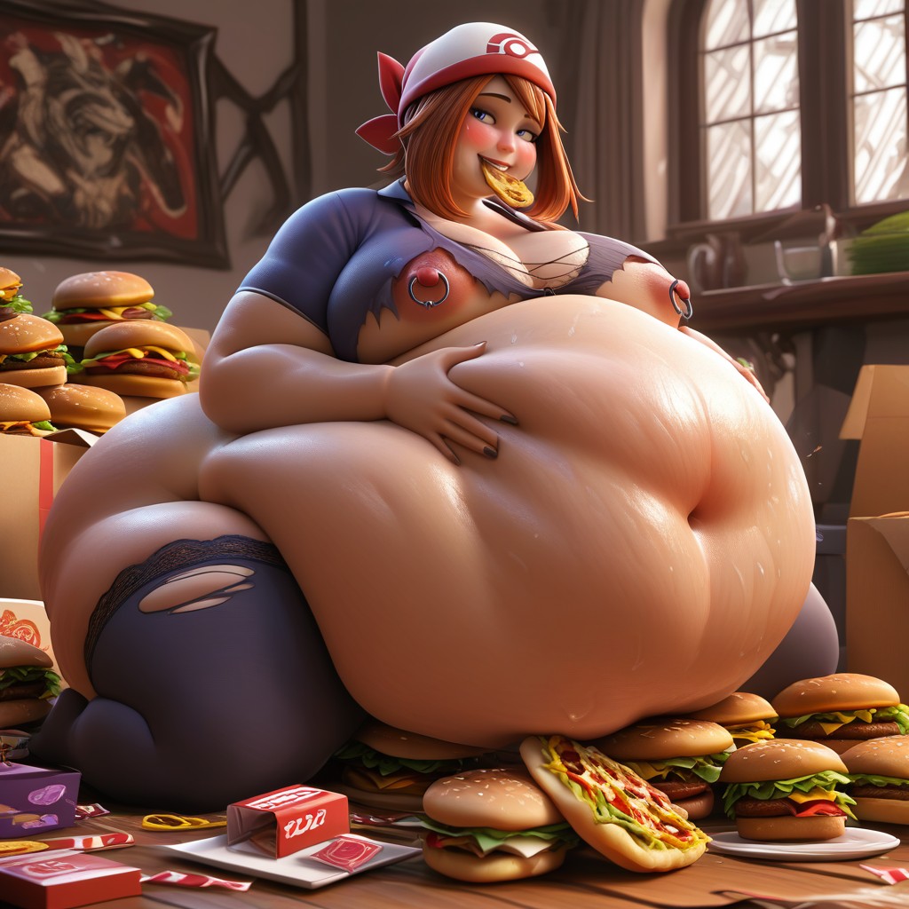 Sweaty, Too Fat To Move, Increase Belly Size Hentai AI Porn