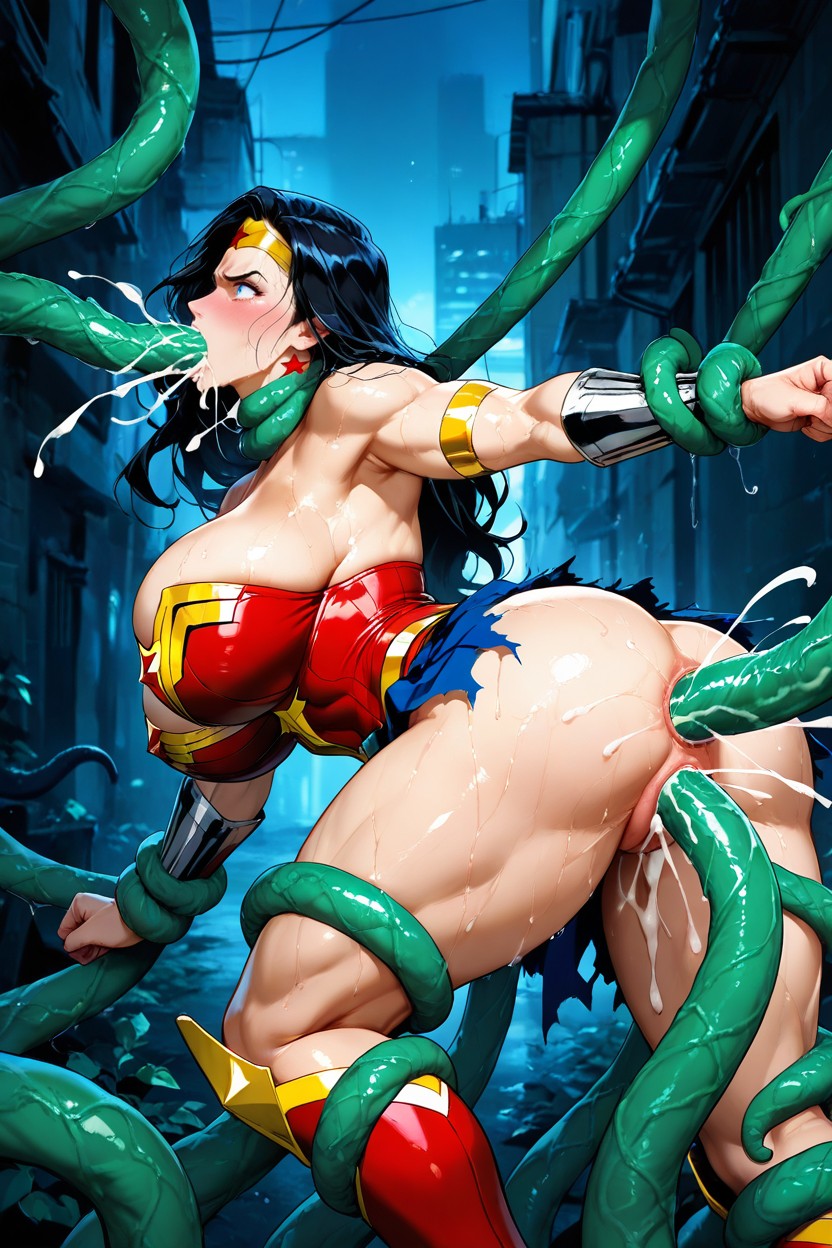 Restrained By Tentacles, Gigantic Green Tentacles, Stretched Anus Hentai AI Porn