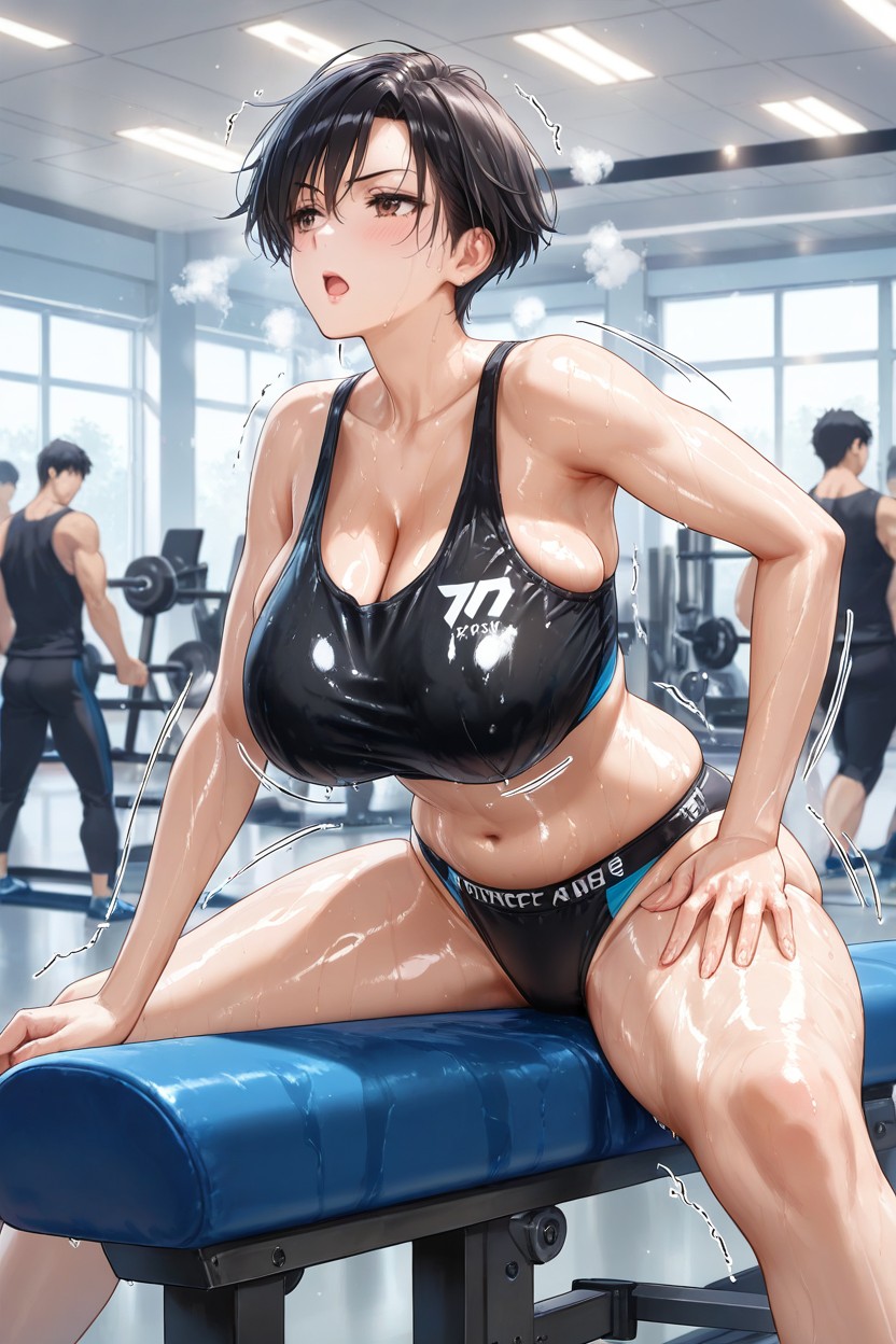 Black Hair, Many People Around, Side View Hentai AI Porn