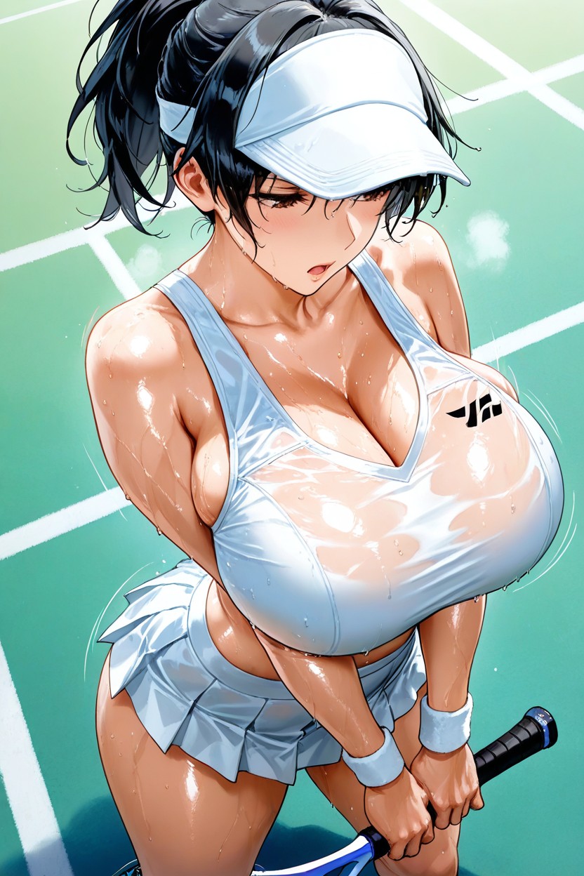 Oiled Skin, Skinny, Swinging A Tennis Racket Hentai AI Porn