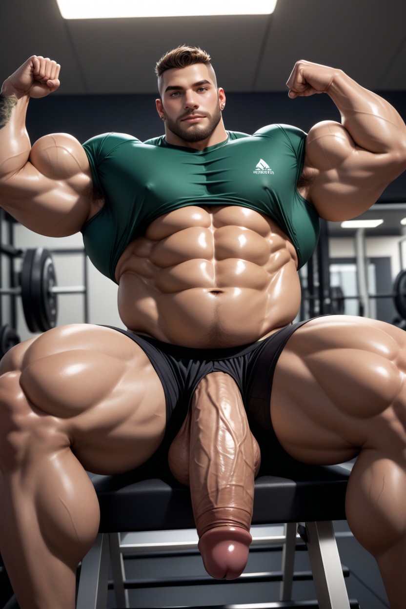 Hyper Hanging Dick, Two Men, Big Thick Arms Pornografia gay com IA