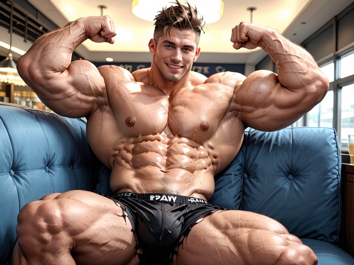 Hyper Massive Growing Pecs, Blue Eyes, Looking At Viewer Porno IA Gay