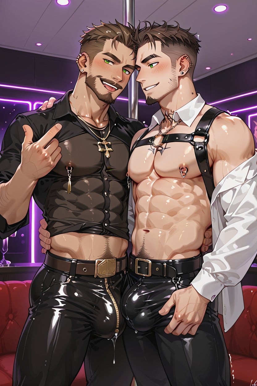 Leather Chocker, Dark Green Eyes, Skin-tight Pants Porno gay IA