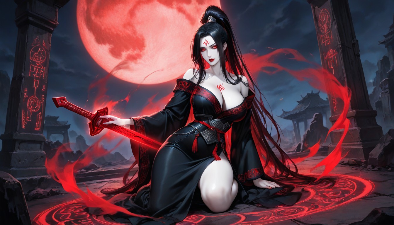 Cleavage, Warm Highlights And Cool Shadows, Elegant Red Lipstick Hentai IA