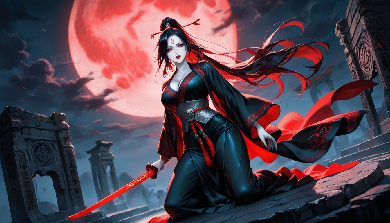 Textured Brushwork, Elegant Red Lipstick, Dark Eyeliner Hentai AI Porn