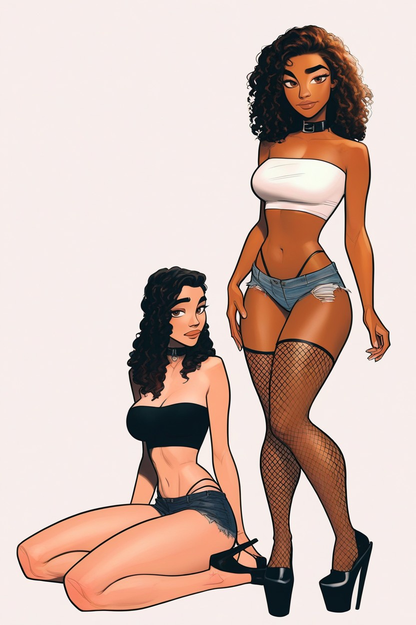Curly Brunette, G-string, Standing AI Porn