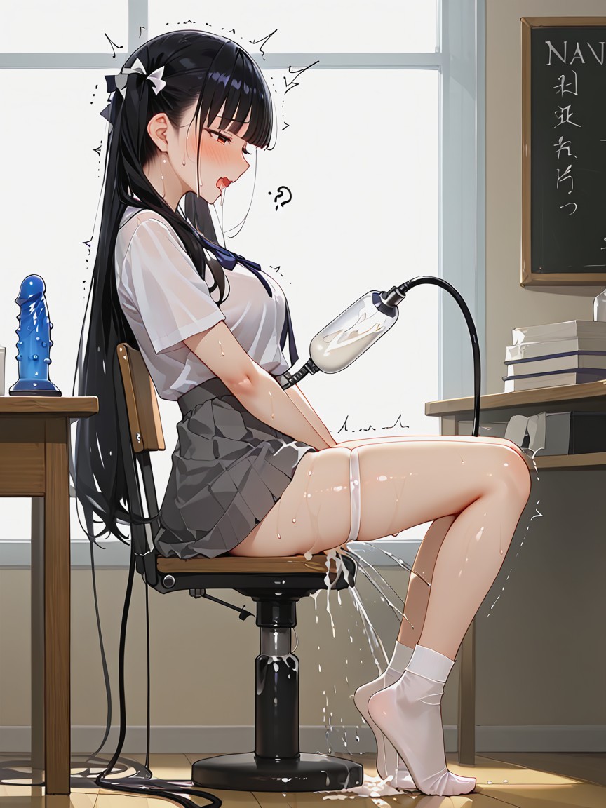 Cum Full Body, 大腿放在椅子上,坐在椅子上,双脚着地, Vista Lateral Hentai IA
