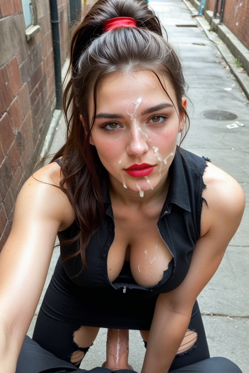 High Ponytail, Messy Hair, Front View AI Porn