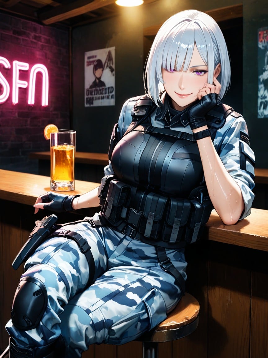 White Pixie, Hundgun Holster Around Right Thigh, Black Gloves Hentai AI Porn