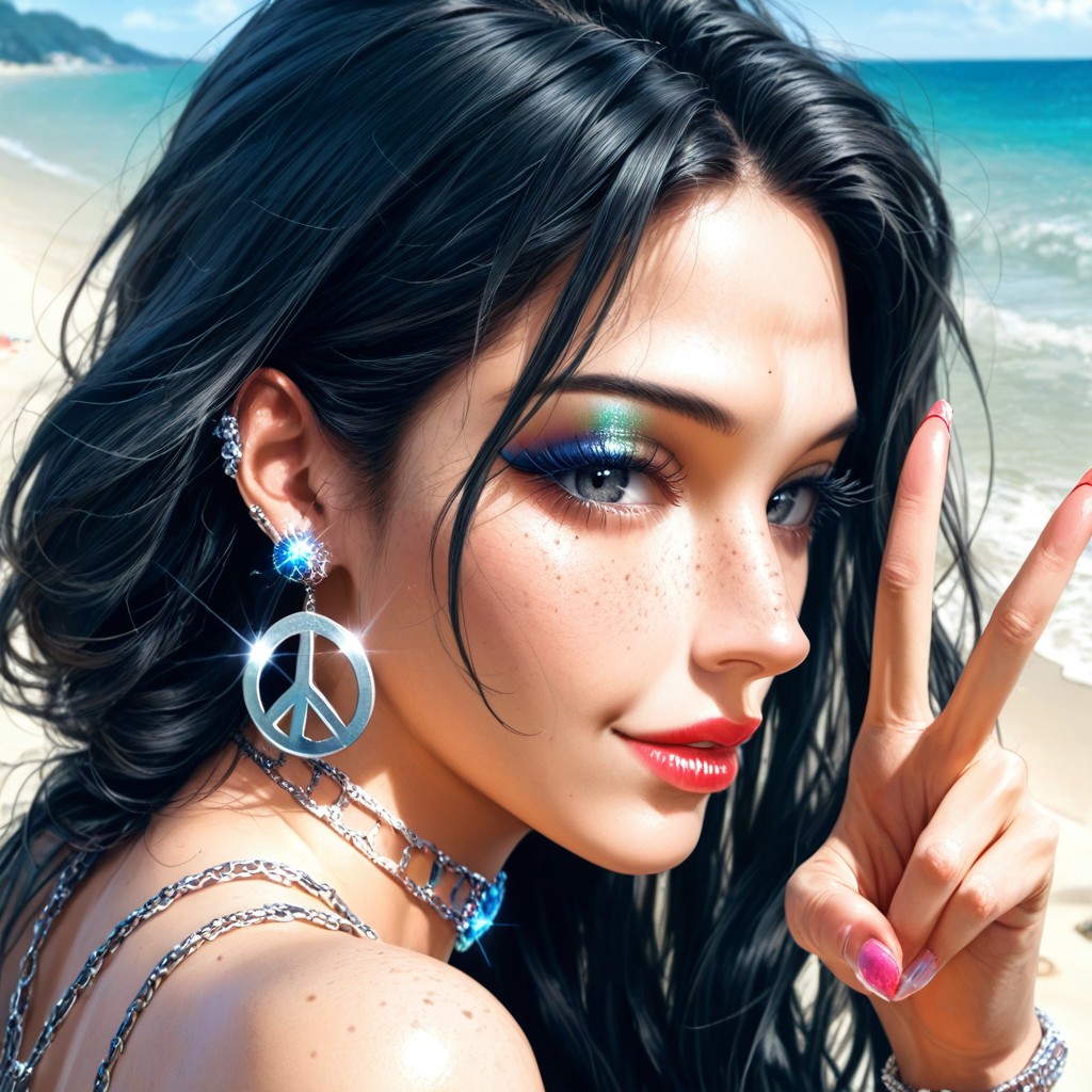 Beach, Jewel Choker, Side View AI Porn