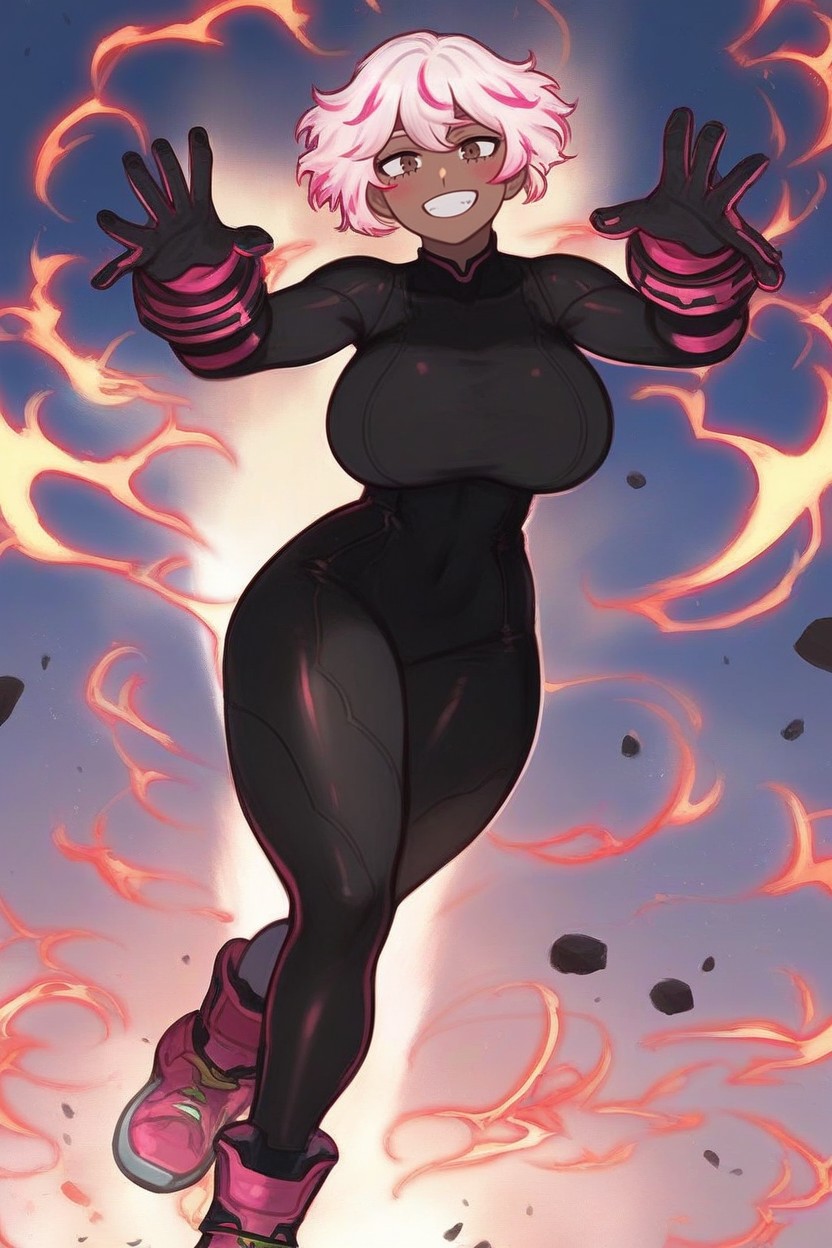 Brown Bob Haircut With Pink Highlights, Blushing Cheeks, Thick Thighs Hentai AI Porn