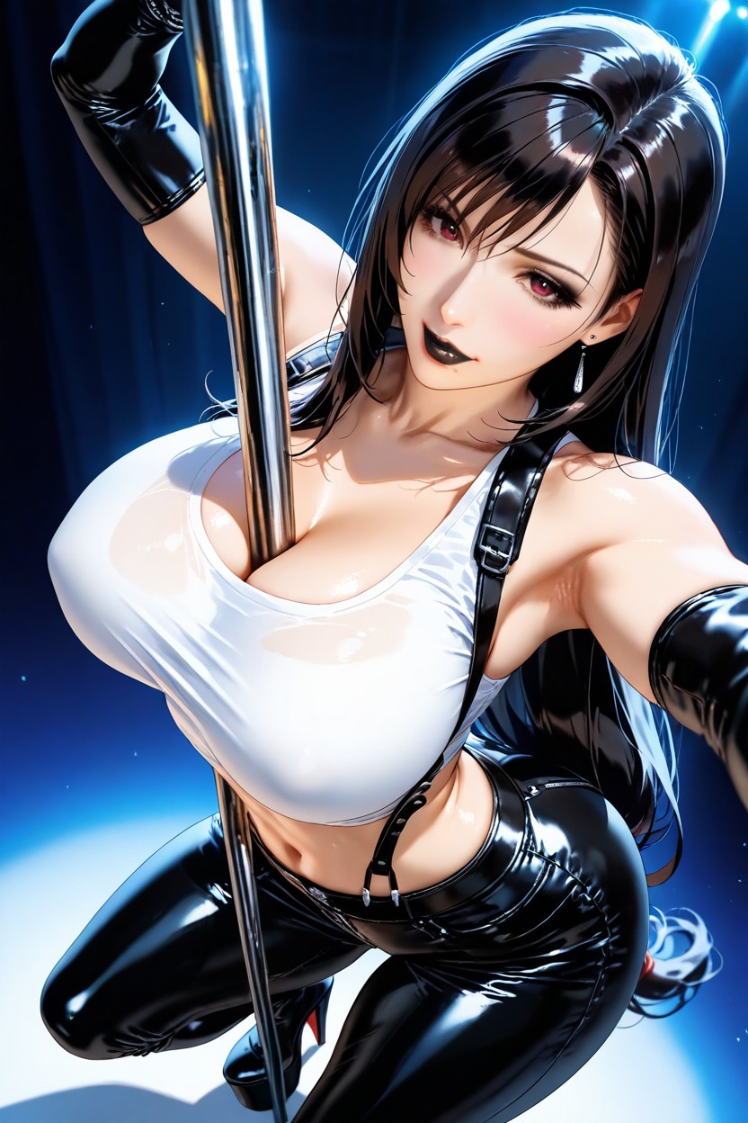 Breasts High, Curvy Body, Pressing Her Body To Pole Hentai AI Porn