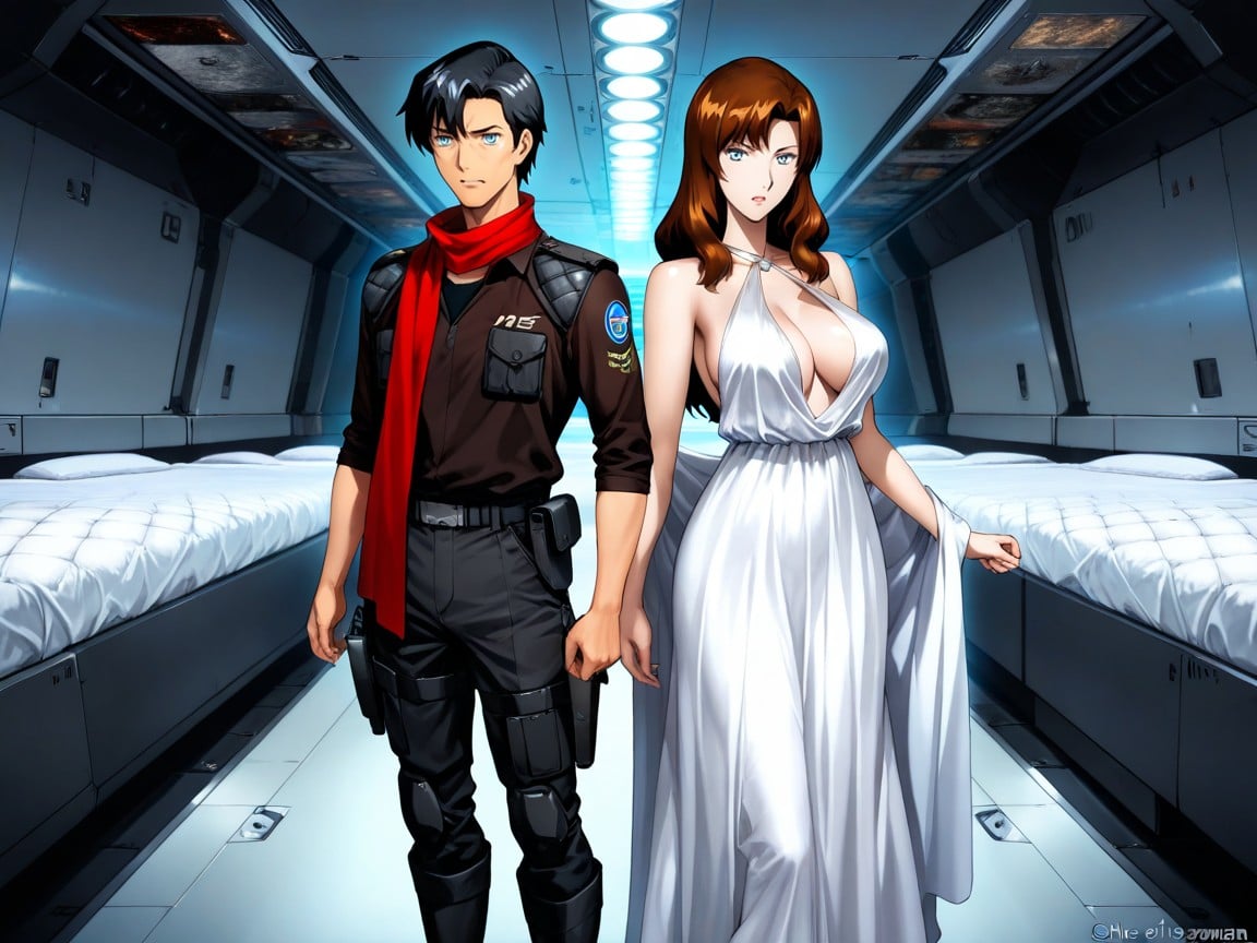 Wide Angle, Scenic Photo Of A Spaceship Futuristic Cell Room, Smooth Skin Hentai AI Porn