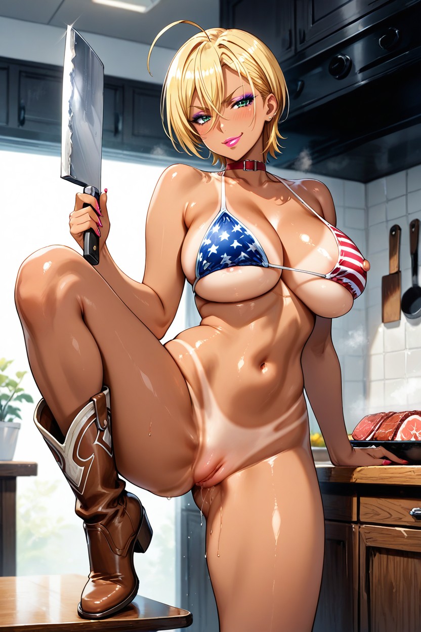 Lipstick, Eyeliner, Holding A Meat Cleaver Hentai AI Porn