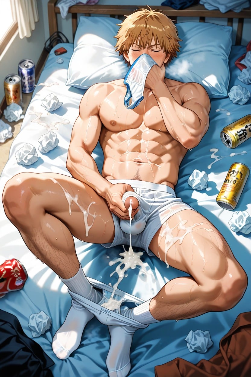 Jerk Off All Day, Messy Bed, Wet Underwear 게이 AI 포르노