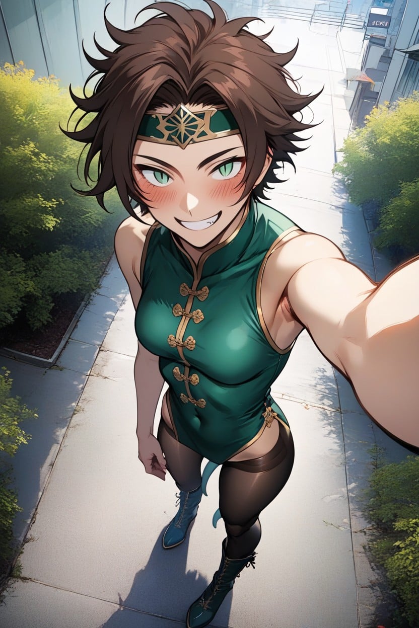 Grinning, Touching Face, Top Down Hentai AI Porn