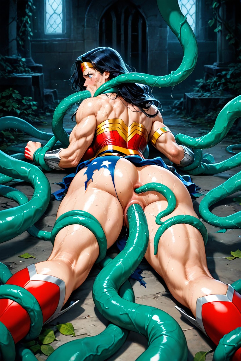 Tentacles Too Big To Fit, Restrained, Broad Shoulders Hentai AI Porn