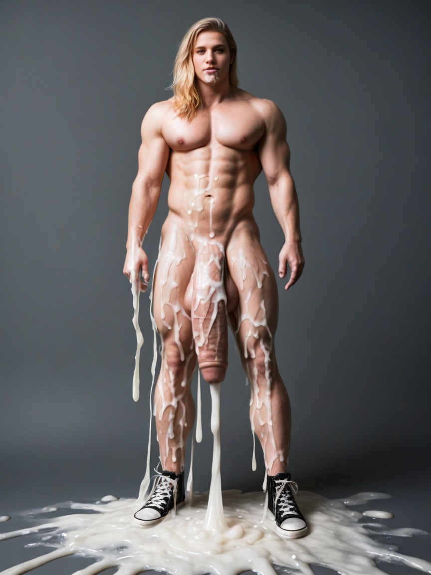 Squirting Cum, Excessive Cum On Flaccid Cock, Dripping All Over AI Porn