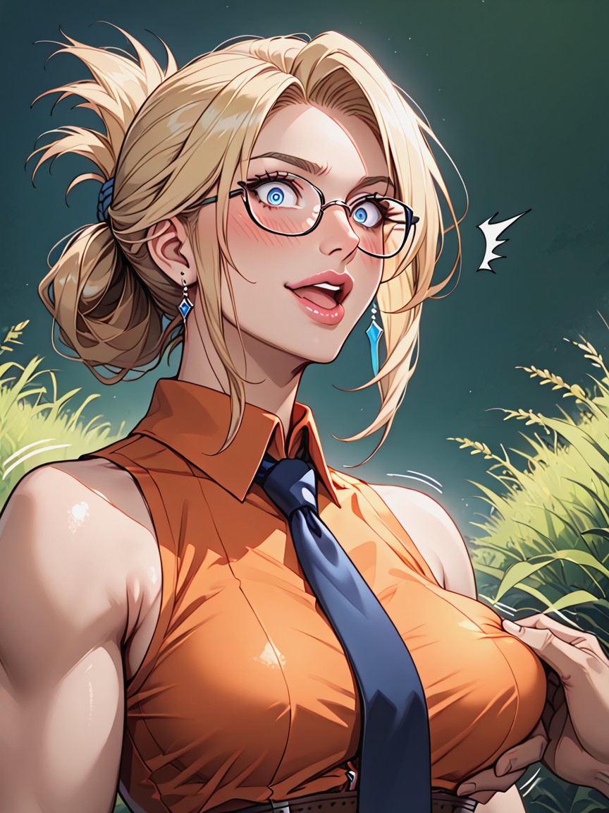 Black Detached Sleeves, 25+, Orange Skirt Hentai AI Porn