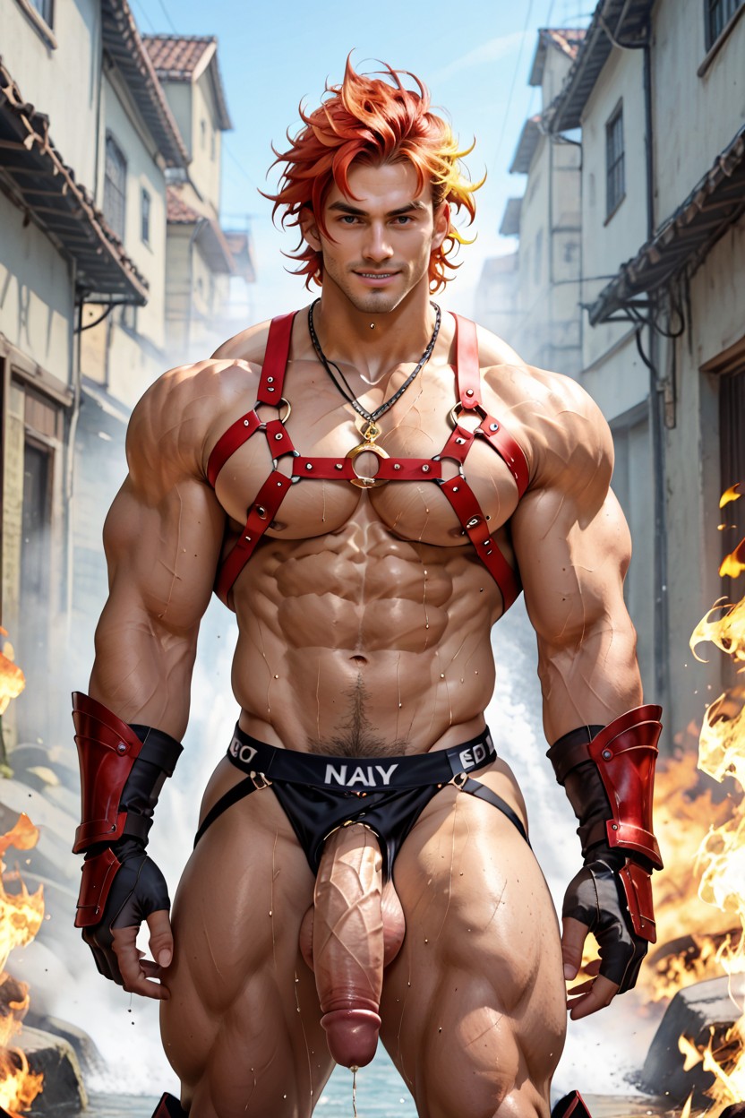 Hyper Muscular Biceps, Hyper Waist, Expresión Arrogante Porno gay IA