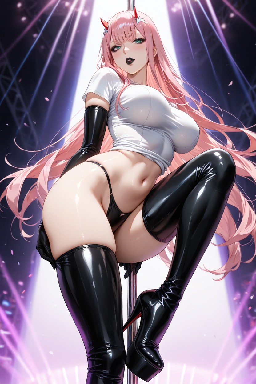 Open Navel, Wrapped Her Legs Around The Pole, Ultra Detailed Hentai AI Porn