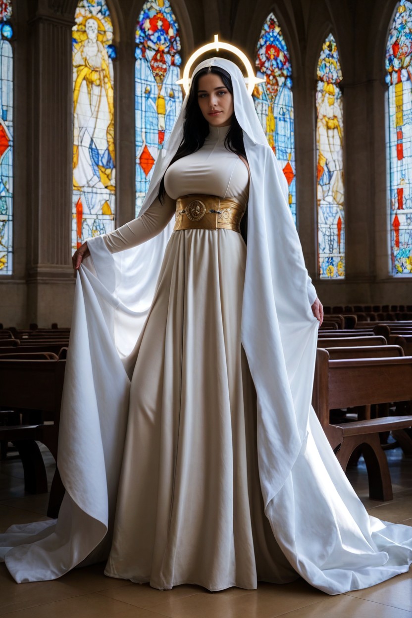Holy Decoration Clothes, Blue Eyes, Gold Halo AI Porn