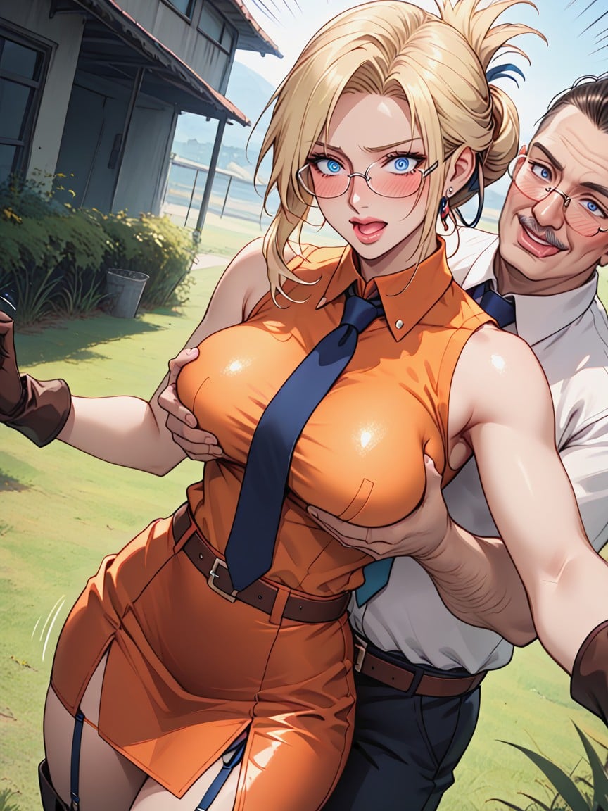 Dark Blue Stocking, Gloves, Sleeveless Shirt Hentai AI Porn