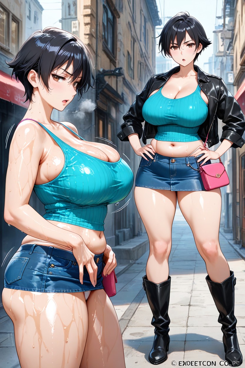 Pointy Breasts, Boyish, Pink Handbag Hentai AI Porn