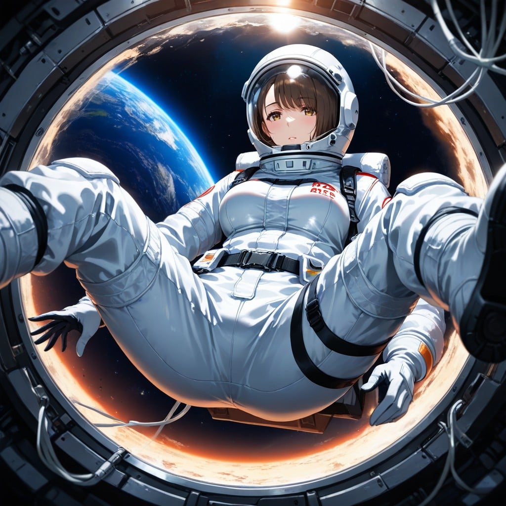 Detailed, Clear Glass Astronaut Helm, Arms Spread Hentai AI Porn