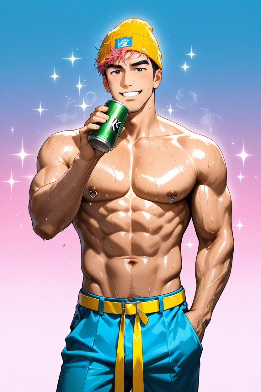 Pink Hair, Yellow Beanie, Light Blue Pants AI Gay Porn