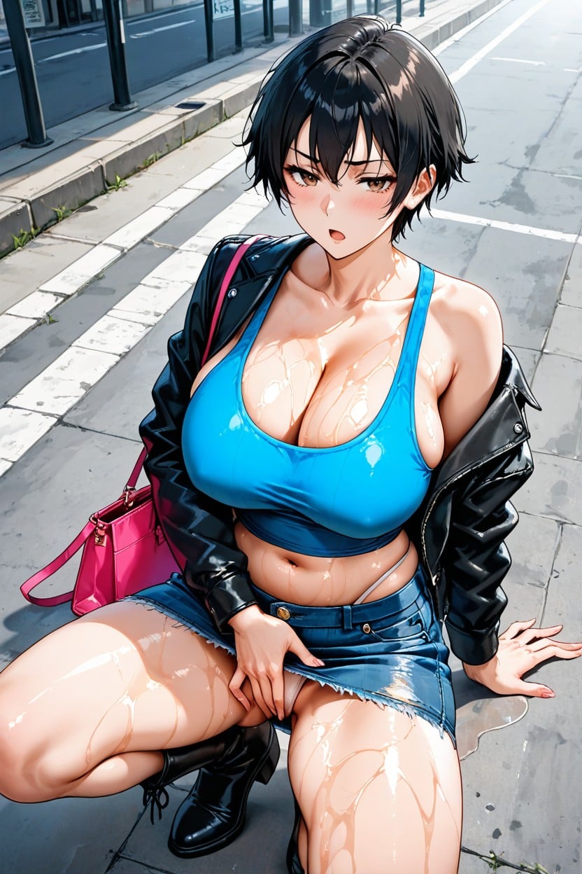 Tank Top, Oiled Skin, Tomboy Hentai AI Porn