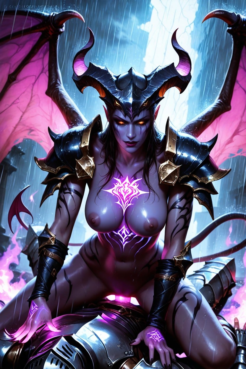 Opened Knight Helm, Demon Horns, Gothic AI Porn