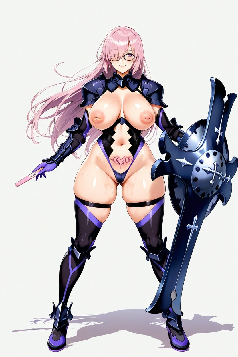 Ultra Detail, Glasses, A Large Purple And Silver Cross-shaped Shield Hentai AI Porn