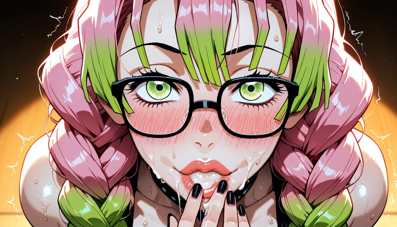 Looking Up At Viewer, Blushing, Showing Her Mouth Hentai AI Porn