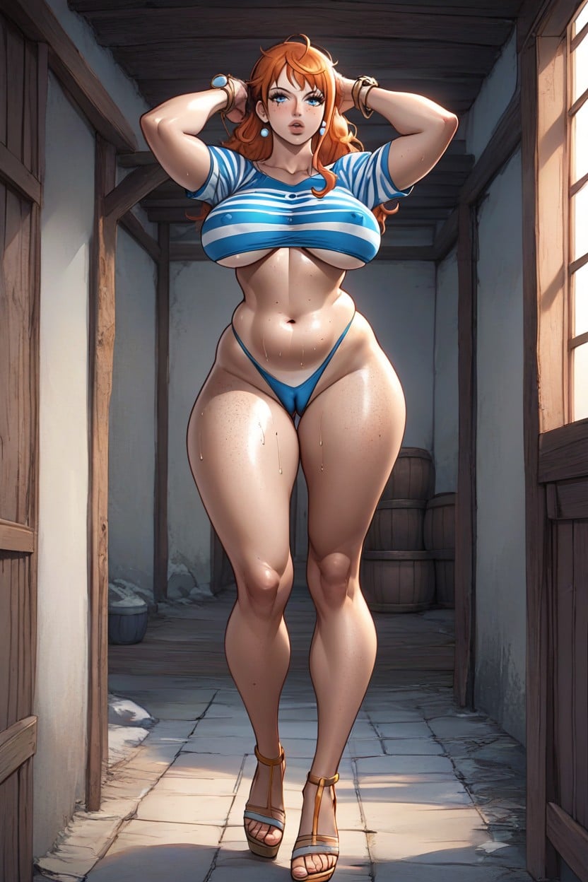 Plump Lips, Pretty Makeup Gorgeus Voluptuos Woman, Nami From One Piece AI Porn