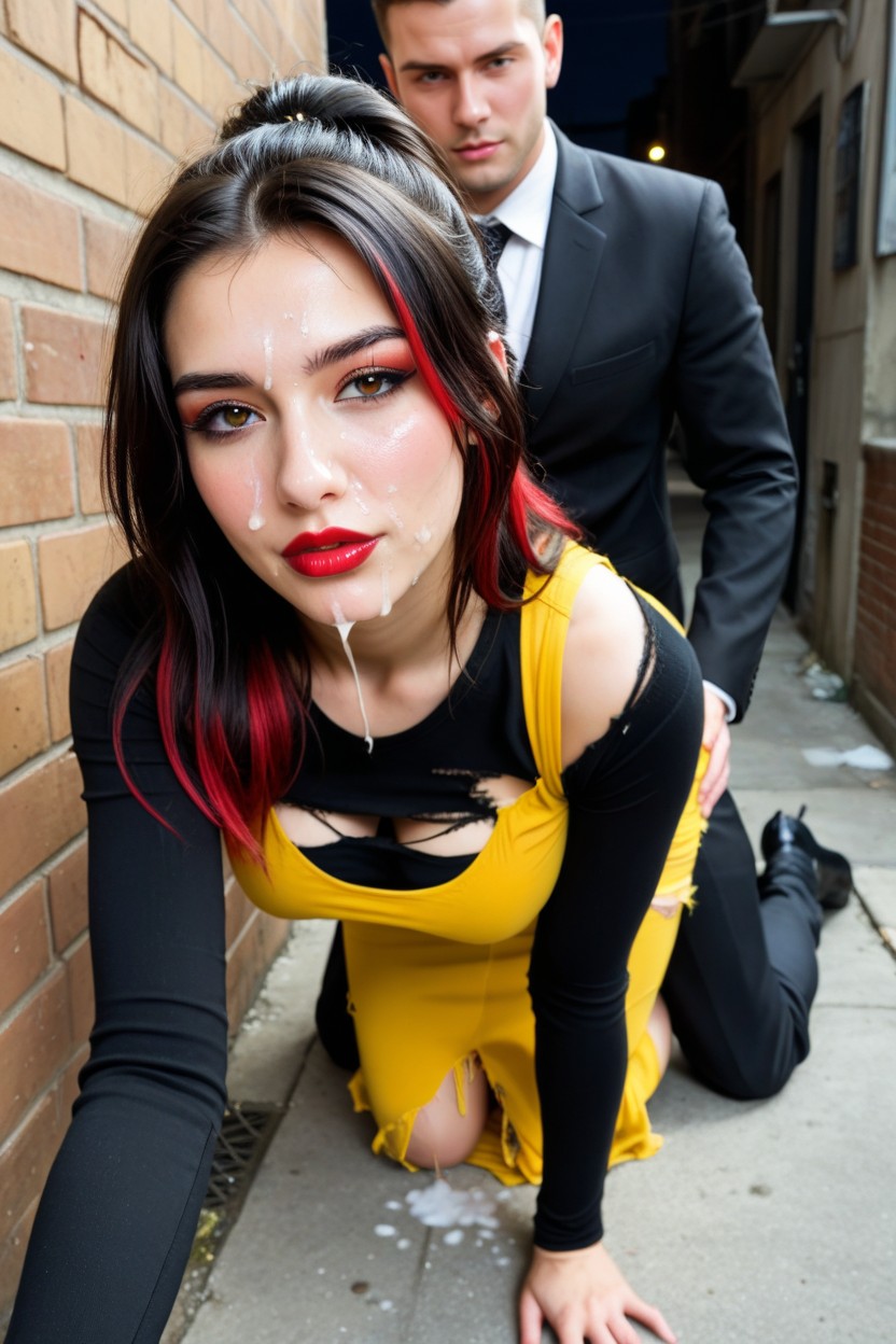 Yellow Dress, Torn Clothing, Hdr+ AI Porn